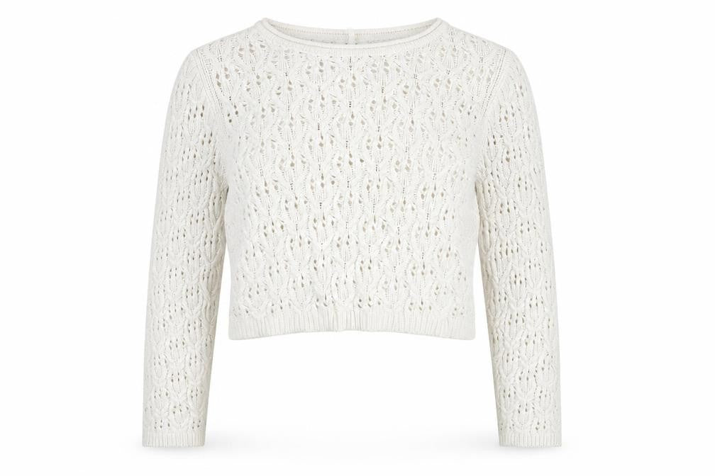 Front view of Object women’s white cotton open-knit jumper, size L
