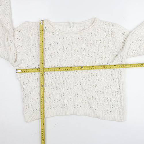 Object Womens White Cotton Open-Knit Pullover Jumper Size L