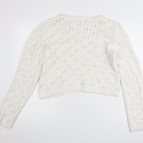 Object Womens White Cotton Open-Knit Pullover Jumper Size L