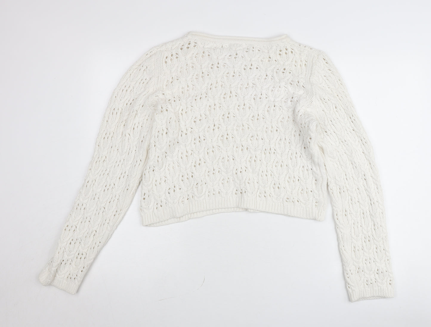 Object Womens White Cotton Open-Knit Pullover Jumper Size L