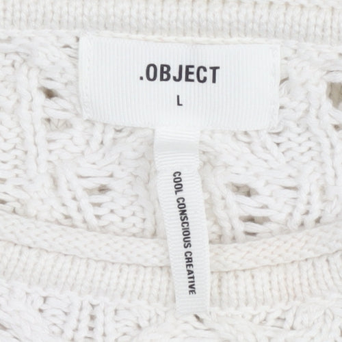 Object Womens White Cotton Open-Knit Pullover Jumper Size L