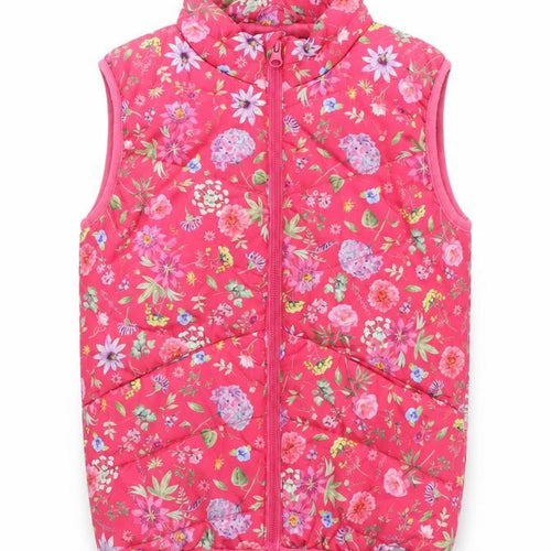Name It Girls Pink Floral Padded Waistcoat Jacket 6 Years Polyester