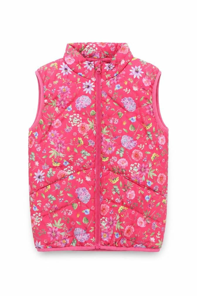 Name It Girls Pink Floral Padded Waistcoat Jacket 6 Years Polyester