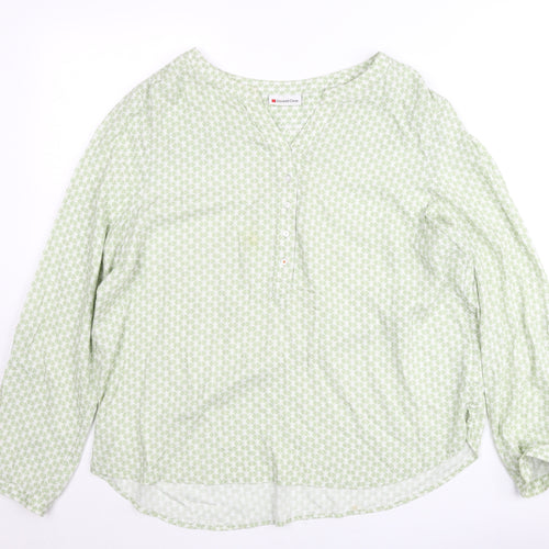 Street One Women Green Geometric Blouse Size 12 Long Sleeve Cotton