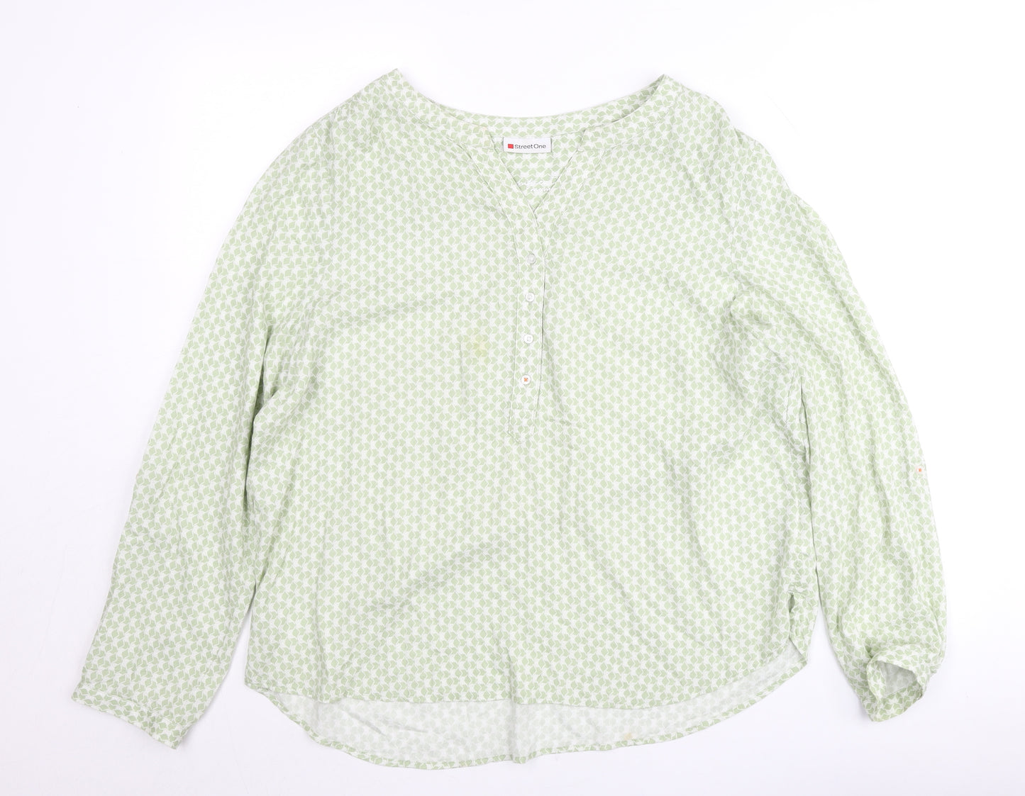 Street One Women Green Geometric Blouse Size 12 Long Sleeve Cotton