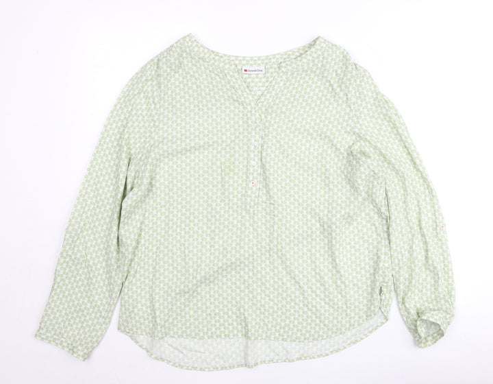 Street One Women Green Geometric Blouse Size 12 Long Sleeve Cotton