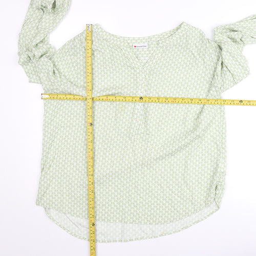 Street One Women Green Geometric Blouse Size 12 Long Sleeve Cotton