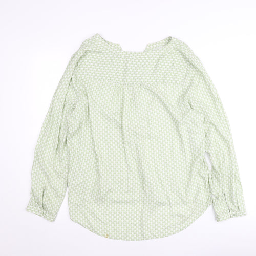 Street One Women Green Geometric Blouse Size 12 Long Sleeve Cotton