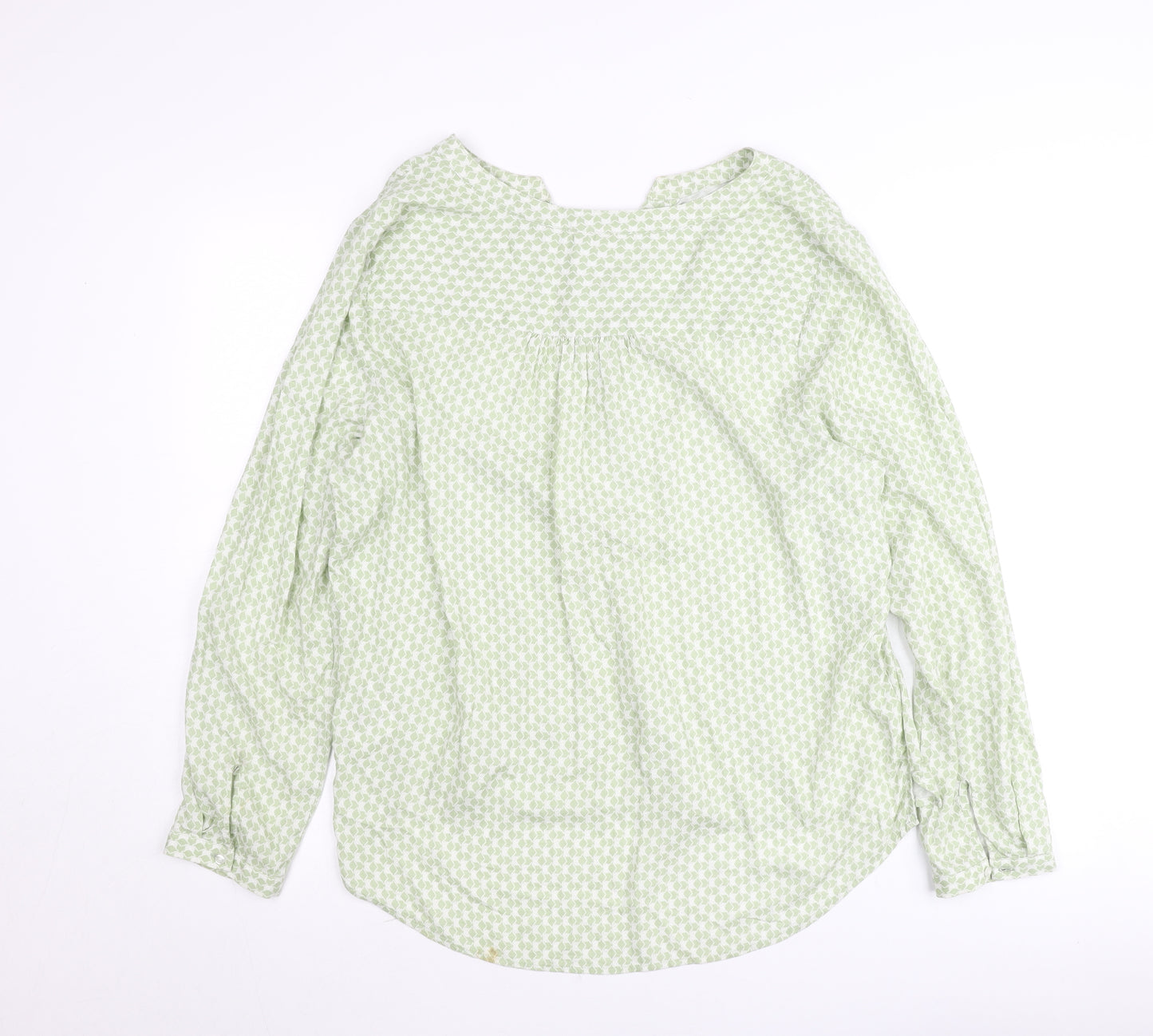 Street One Women Green Geometric Blouse Size 12 Long Sleeve Cotton