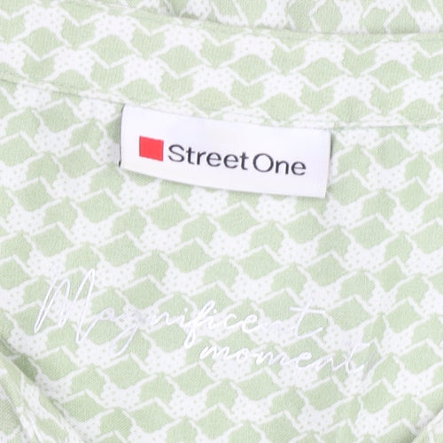Street One Women Green Geometric Blouse Size 12 Long Sleeve Cotton