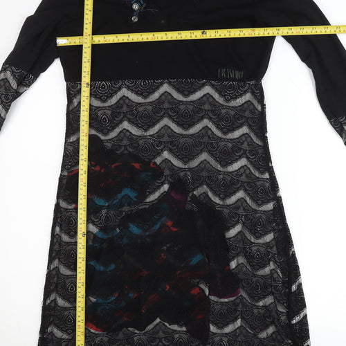 Frime Womens Black Multicoloured Lace Shift Dress Size L