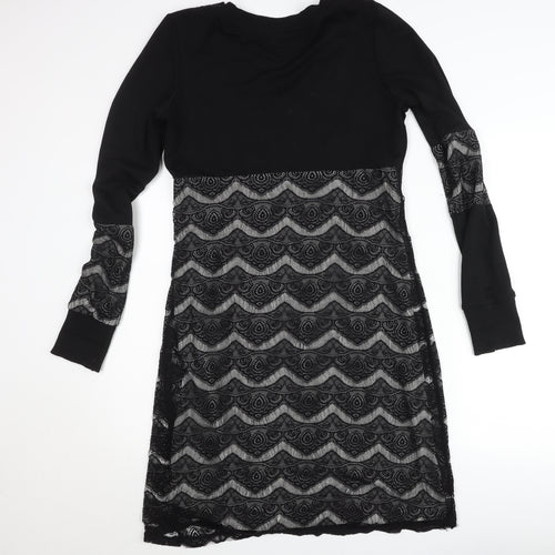 Frime Womens Black Multicoloured Lace Shift Dress Size L