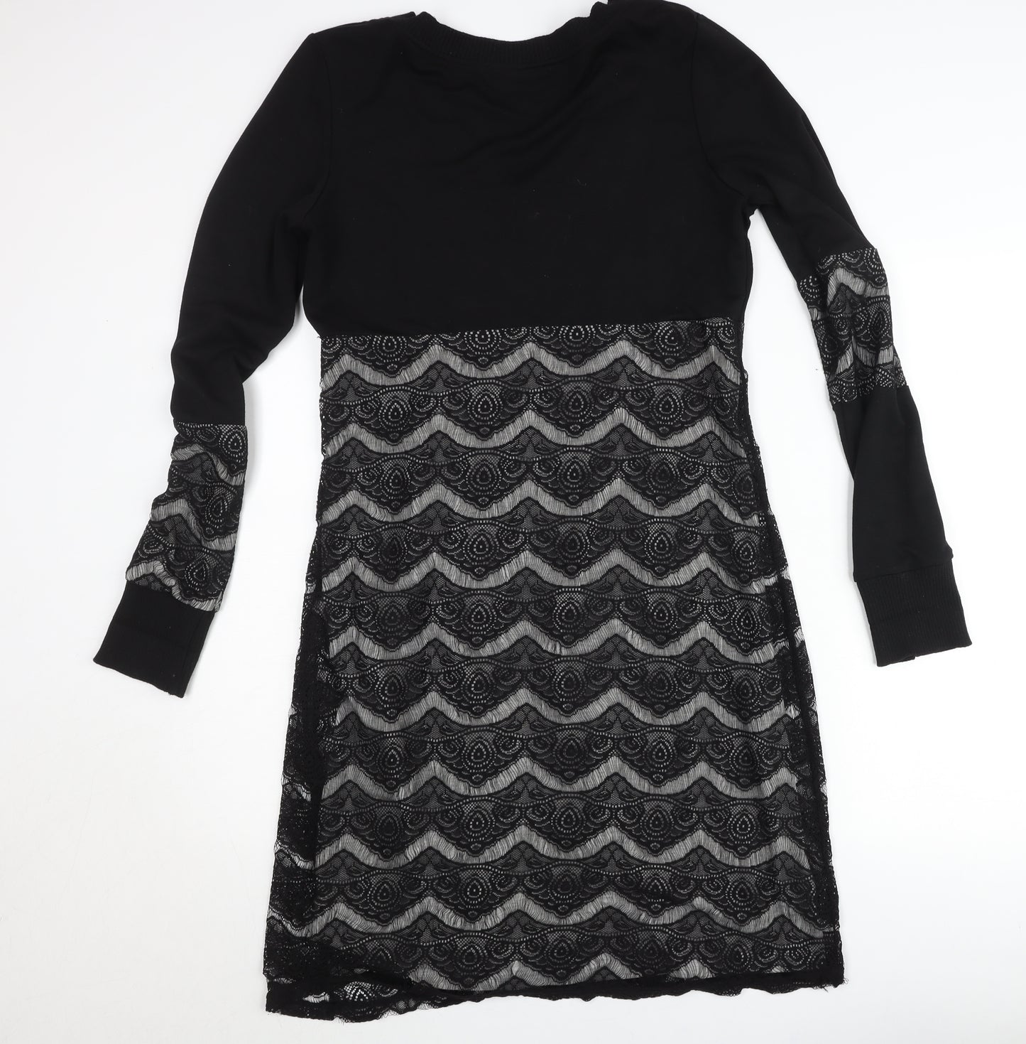 Frime Womens Black Multicoloured Lace Shift Dress Size L