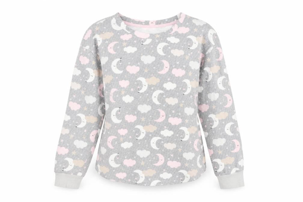 Front view of Secret Treasures Women’s Grey jumper, size UK 6, Moon Star Print
