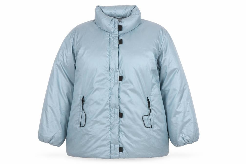 Front view of Venezia women’s blue puffer jacket coat, size UK 14, insulated winter