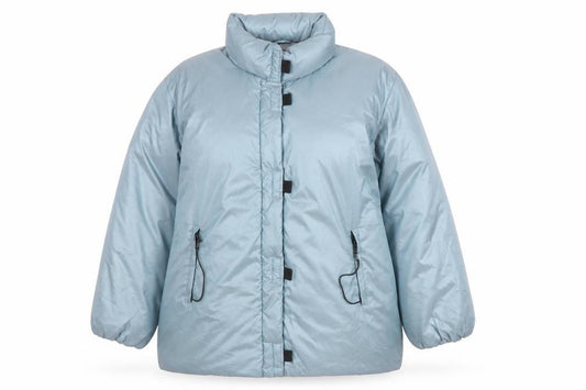 Front view of Venezia women’s blue puffer jacket coat, size UK 14, insulated winter