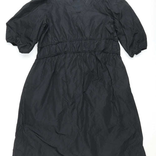 Carolyn Donnelly Womens Black Size 12 A-Line Ruched Puff Sleeve Dress