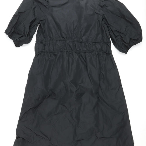 Carolyn Donnelly Womens Black Size 12 A-Line Ruched Puff Sleeve Dress