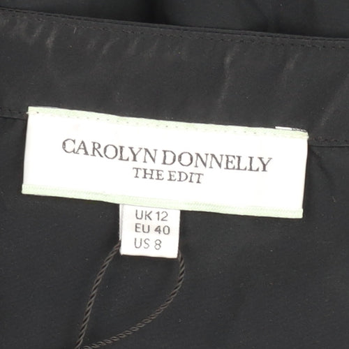 Carolyn Donnelly Womens Black Size 12 A-Line Ruched Puff Sleeve Dress