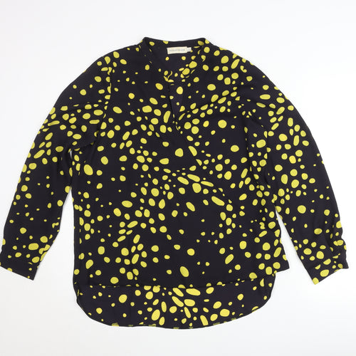 Paraphrase Women’s Black Yellow Polka Dot Blouse L 14 Tunic Long Sleeve