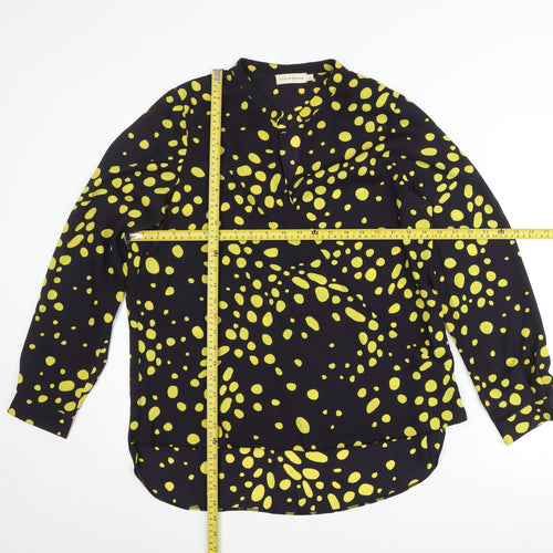 Paraphrase Women’s Black Yellow Polka Dot Blouse L 14 Tunic Long Sleeve