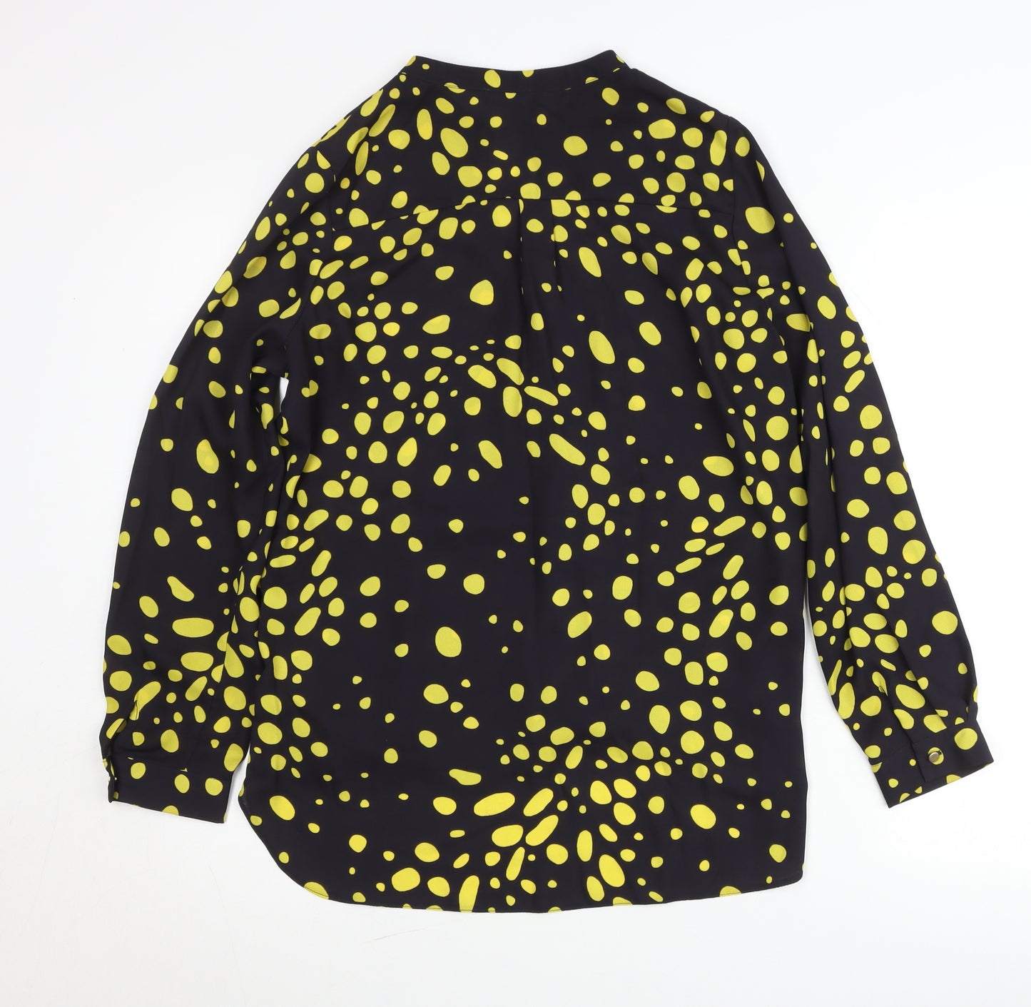 Paraphrase Women’s Black Yellow Polka Dot Blouse L 14 Tunic Long Sleeve