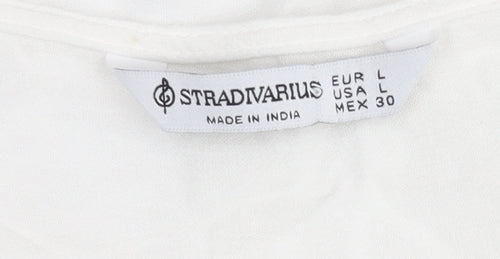 Stradivarius Women White Cropped Blouse Size 12 Viscose Boho Tie Top