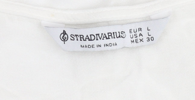 Stradivarius Women White Cropped Blouse Size 12 Viscose Boho Tie Top