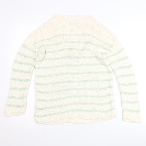 Dunnes Women’s Ivory Green Striped V-Neck Pullover Jumper Size S