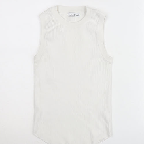 Gallery Women White Cotton Knit Tank Top Size S