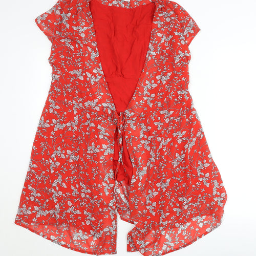 Majolica Womens Red Floral Wrap Dress M Short Sleeve V-Neck