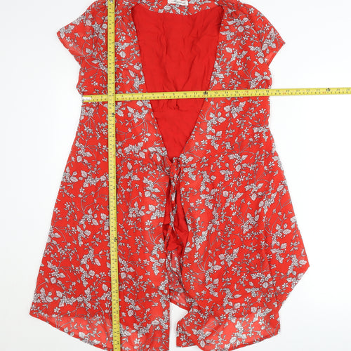 Majolica Womens Red Floral Wrap Dress M Short Sleeve V-Neck