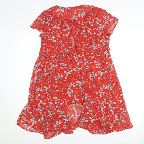 Majolica Womens Red Floral Wrap Dress M Short Sleeve V-Neck