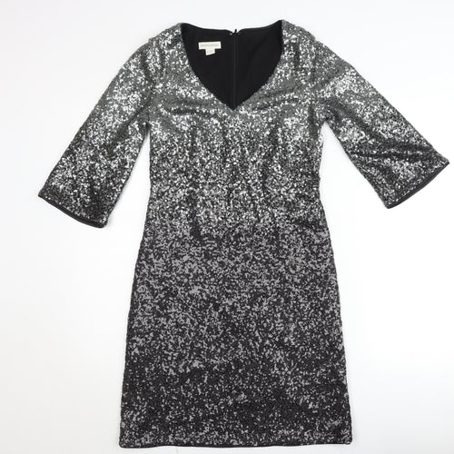 Monsoon Women’s Silver Sequin Sheath Party Dress UK 10 V-Neck