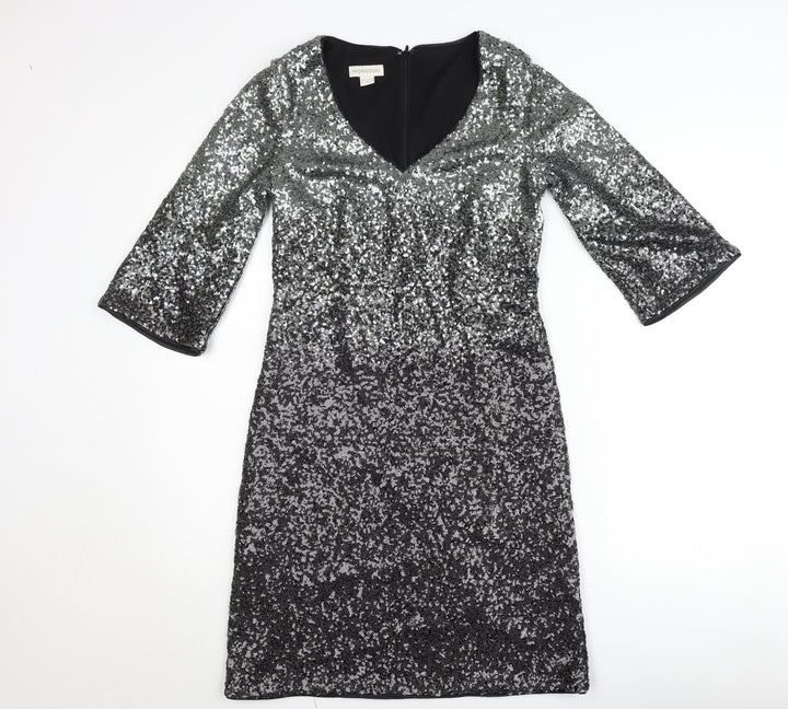 Monsoon Women’s Silver Sequin Sheath Party Dress UK 10 V-Neck