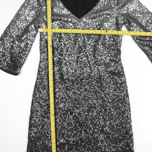 Monsoon Women’s Silver Sequin Sheath Party Dress UK 10 V-Neck