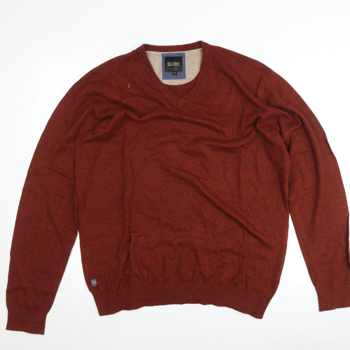 6th Sense Men’s Brown Wool Cotton V-Neck Jumper XL Classic Knit