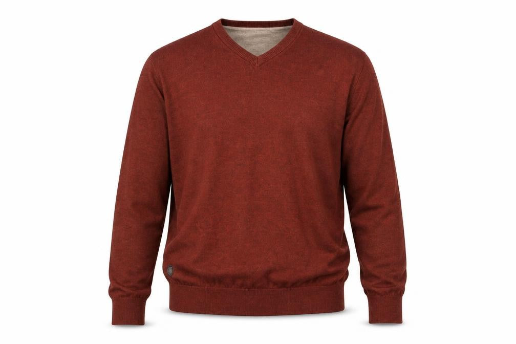 6th Sense Men’s Brown Wool Cotton V-Neck Jumper XL Classic Knit