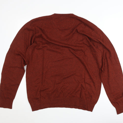 6th Sense Men’s Brown Wool Cotton V-Neck Jumper XL Classic Knit