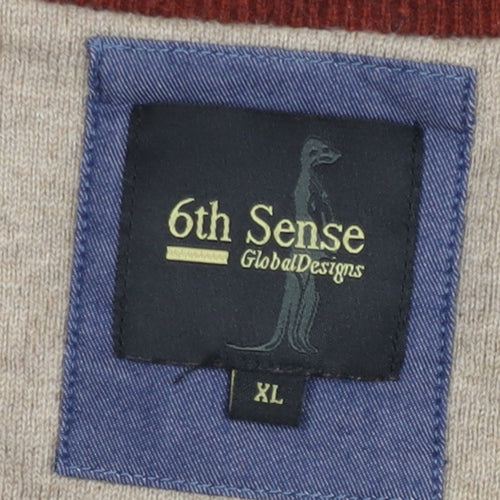6th Sense Men’s Brown Wool Cotton V-Neck Jumper XL Classic Knit