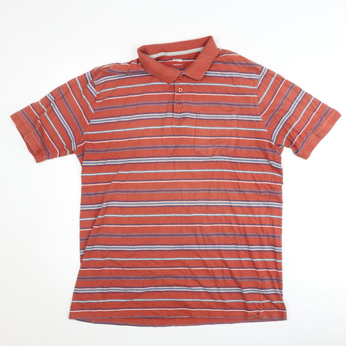 Dunnes Stores Men's Orange Striped Polo Shirt L Regular Fit Cotton