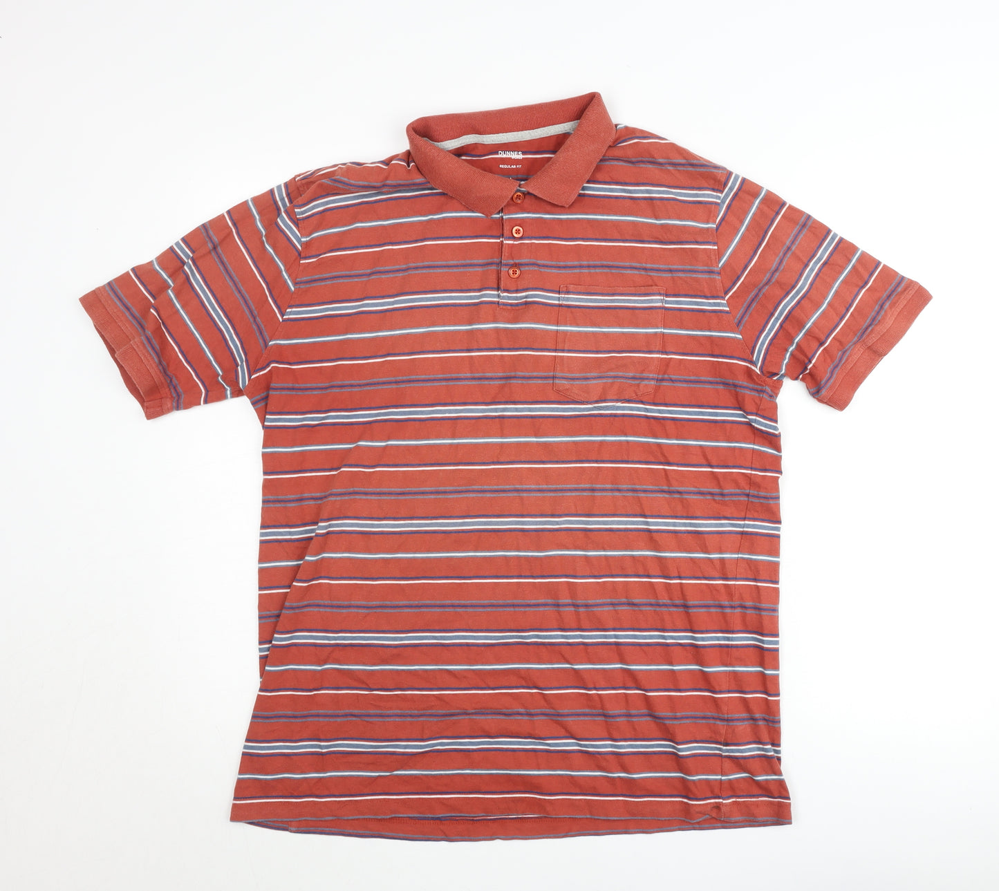 Dunnes Stores Men's Orange Striped Polo Shirt L Regular Fit Cotton