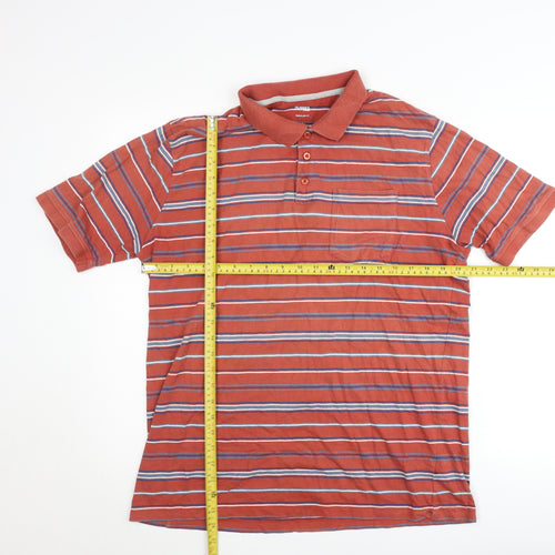 Dunnes Stores Men's Orange Striped Polo Shirt L Regular Fit Cotton