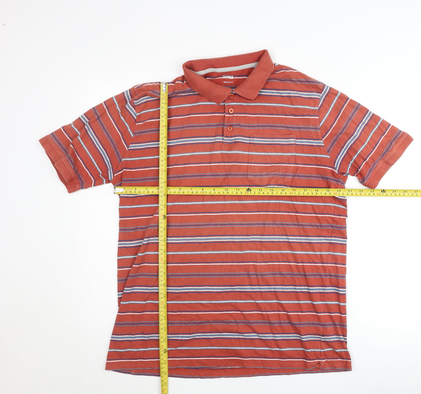 Dunnes Stores Men's Orange Striped Polo Shirt L Regular Fit Cotton