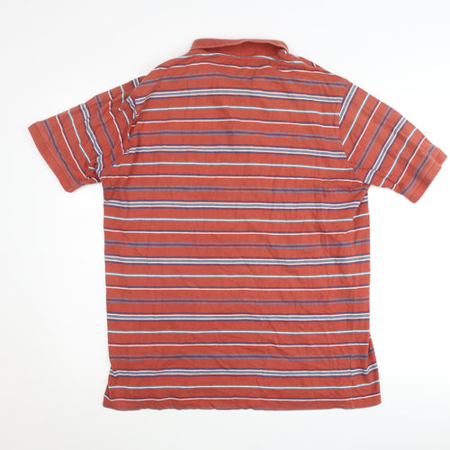 Dunnes Stores Men's Orange Striped Polo Shirt L Regular Fit Cotton