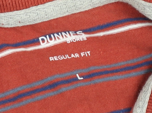 Dunnes Stores Men's Orange Striped Polo Shirt L Regular Fit Cotton