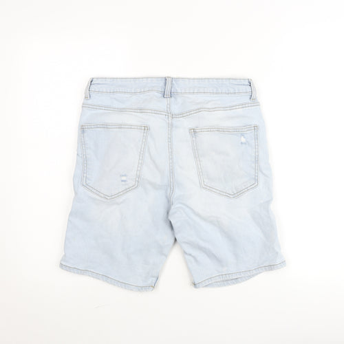 Bershka Women’s Blue Bermuda Denim Shorts Size 12 Distressed