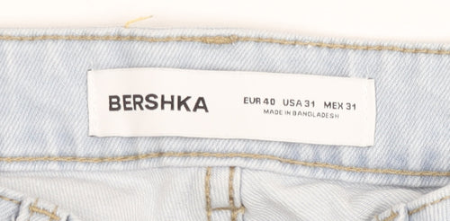 Bershka Women’s Blue Bermuda Denim Shorts Size 12 Distressed