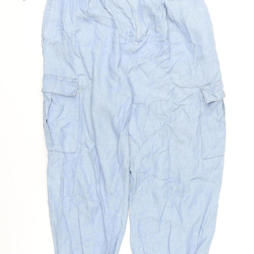 Zara Women’s Blue Cargo Trousers Size L Belted Cuffed Chambray