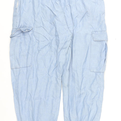 Zara Women’s Blue Cargo Trousers Size L Belted Cuffed Chambray